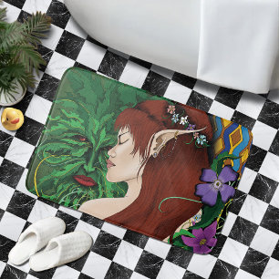 Green Man Elf Fantasy Floral Bath Mat