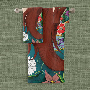 Green Man Elf Fantasy Floral Bath Towel Set