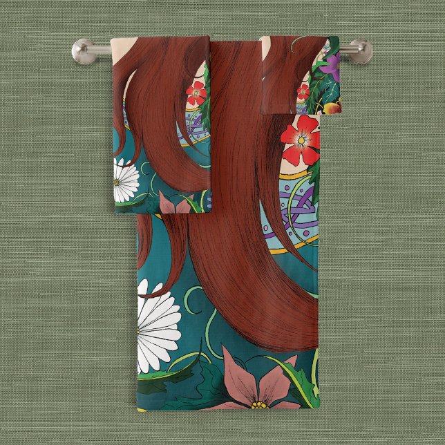 Green Man Elf Fantasy Floral Bath Towel Set (Creator Uploaded)