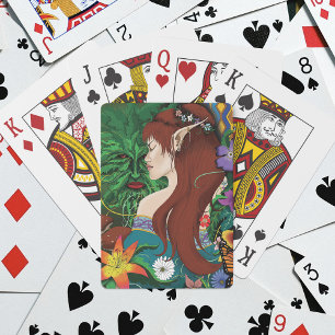 Green Man Elf Fantasy Floral Illustration Playing Cards