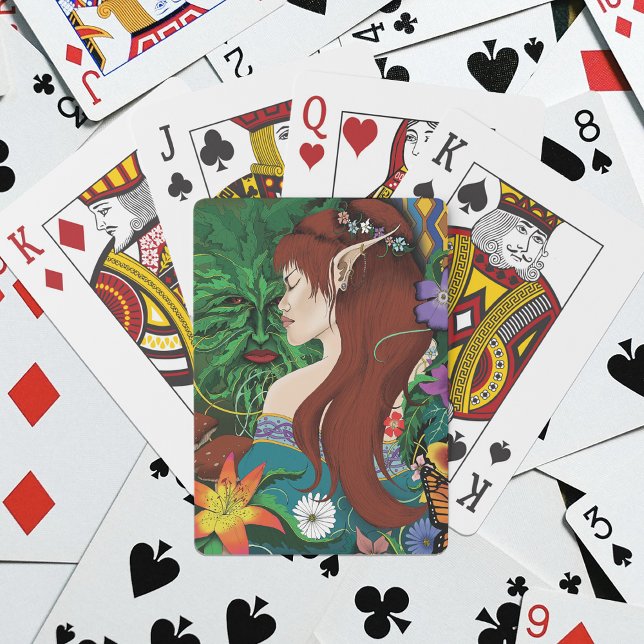 Green Man Elf Fantasy Floral Illustration Playing Cards (Creator Uploaded)