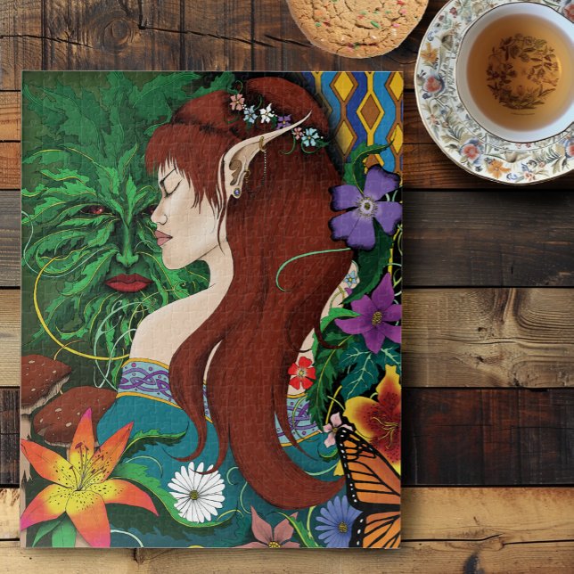 Green Man Elf Fantasy Floral Jigsaw Puzzle (Creator Uploaded)