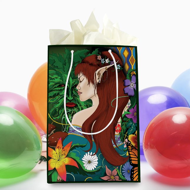 Green Man Elf Fantasy Floral Medium Gift Bag (Creator Uploaded)