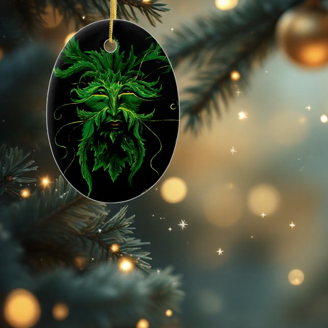 Green Man Fae Leaves Black Ceramic Tree Decoration (Creator Uploaded)