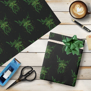 Green Man Fae Leaves Black Wrapping Paper