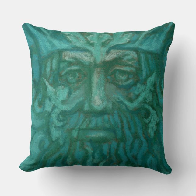 Green Man, Forest King, Pagan God, Fantasy Art Cushion (Front)