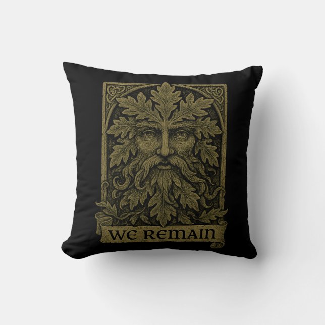 Green Man “We Remain”  Pagan Nature Spirit Design Cushion (Front)