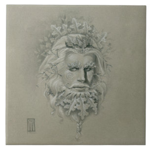 Green Man with Oak Leaf Beard  no branches 2 Tile