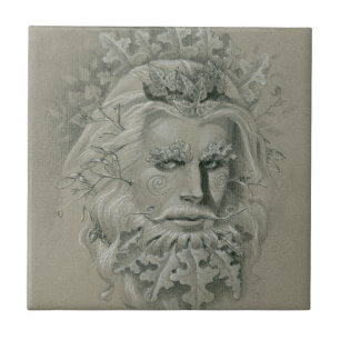 Green Man with Oak Leaf Beard Tile