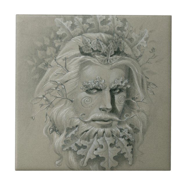 Green Man with Oak Leaf Beard Tile (Front)