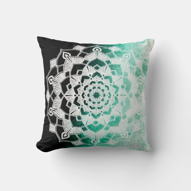 Green Mandala Abstract Throw Cushion (Front)