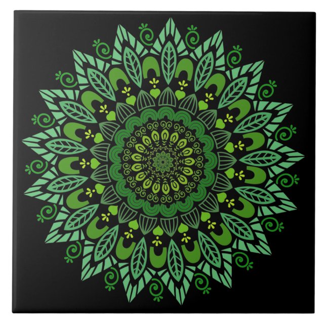 Green Mandala Ceramic Tile (Front)