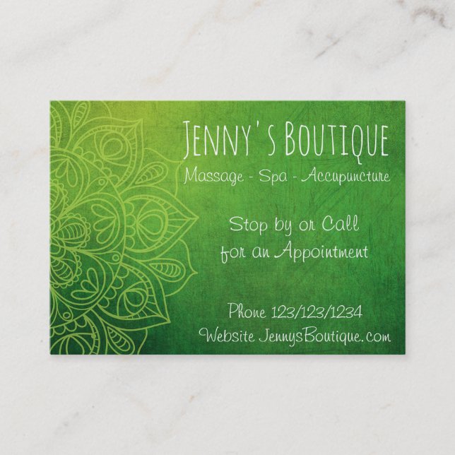 Green Mandala Classy Business Card (Front)