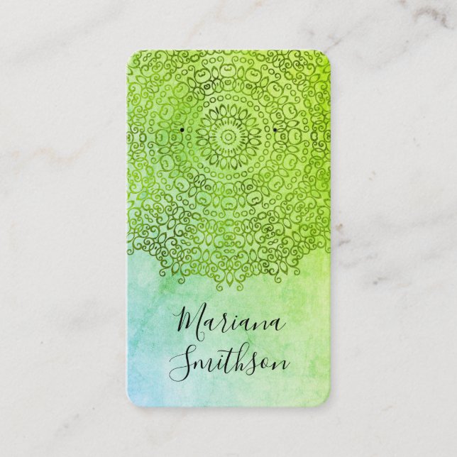 Green Mandala Custom QR Code Earring Display Cards (Front)