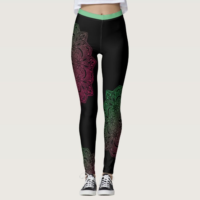 Green Mandala Flower Leggings (Front)