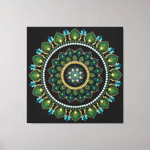 Green Mandala   Handpainted   Sacred Geometry Canvas Print