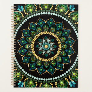 Green Mandala Handpainted Sacred Geometry Planner