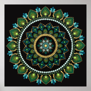 Green Mandala   Handpainted   Sacred Geometry Poster