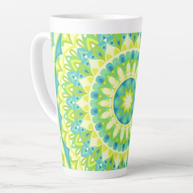 Green Mandala Nature Inspired Boho Hygge Pattern Latte Mug (Left Angle)