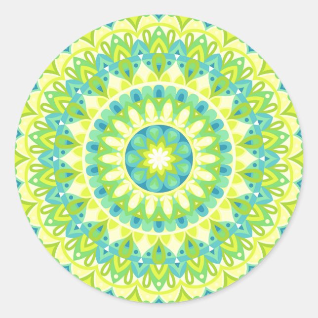 Green Mandala Nature Inspired Boho Vibrant Decal Classic Round Sticker (Front)