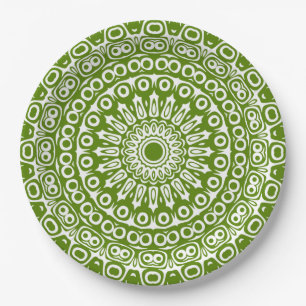 Green Mandala Nature Pattern Paper Plate