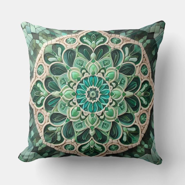 Green Mandala Pattern: Harmony of Nature Cushion (Front)