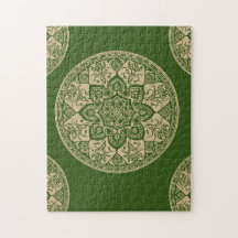 Green Mandala Puzzle for Mindful Relaxation
