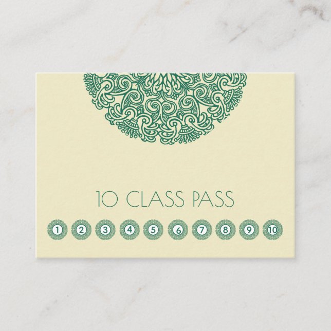 Green Mandala Symbol Yoga Class Loyalty Card (Front)