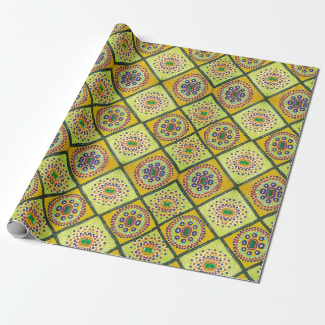 Green Mandala Tiles  - Wrapping Paper (Unrolled)