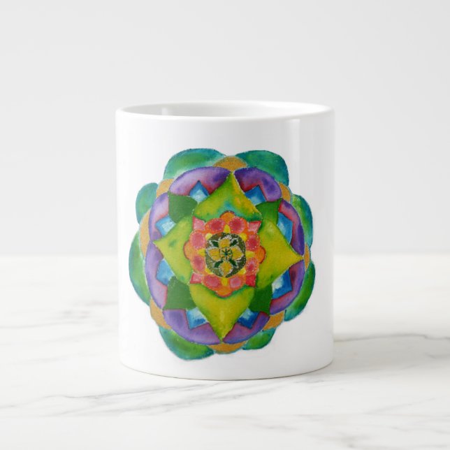 Green Mandala Watercolor Painting  Bone China Mug (Front)