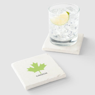 Green Maple Leaf Canada Stone Coaster