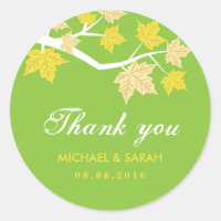 Green Maple Leaves Fall Wedding Thank You Sticker