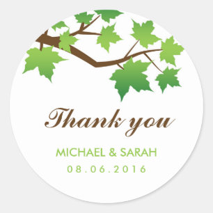 Green Maple Leaves Thank You Sticker