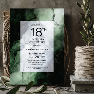 Green Marble 18th Birthday Party Invitation