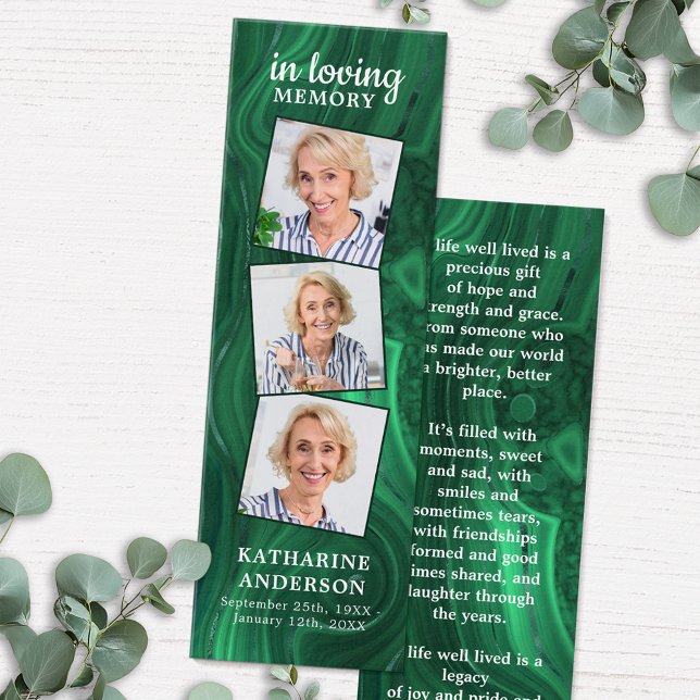 Green Marble 3 Photo Poem Funeral Prayer Bookmark (Creator Uploaded)
