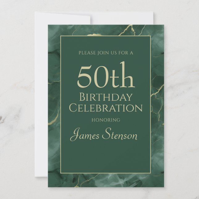 Green Marble 50th Birthday Invitation (Front)