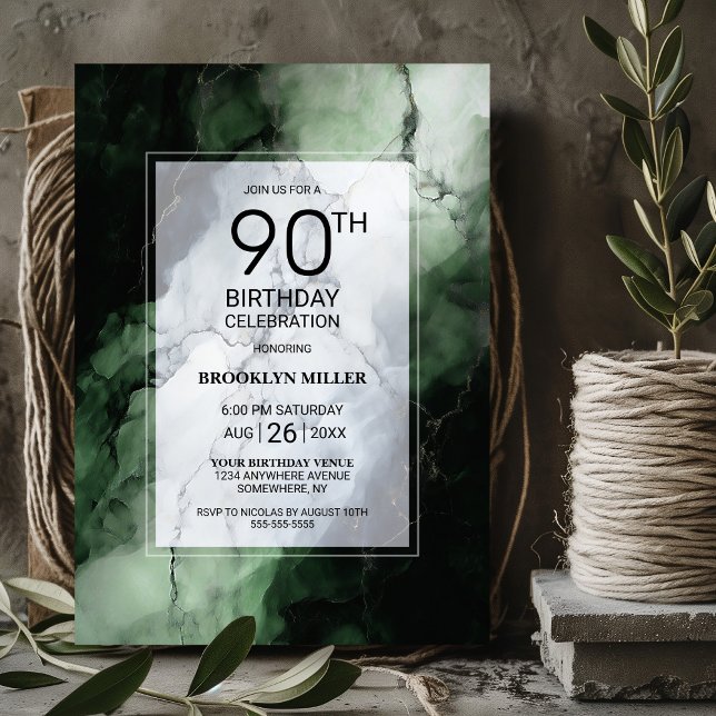 Green Marble 90th Birthday Party Invitation (Creator Uploaded)