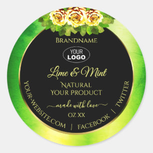 Green Marble Black Product Labels Roses with Logo