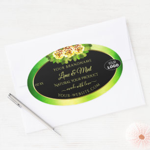 Green Marble Black Product Labels Roses with Logo