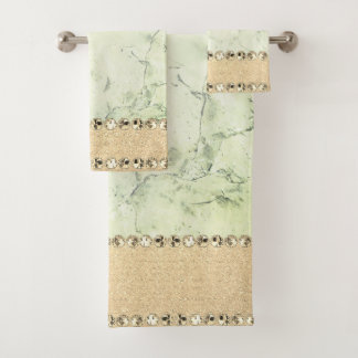 Green Marble Diamond Bling Bath Towel Set
