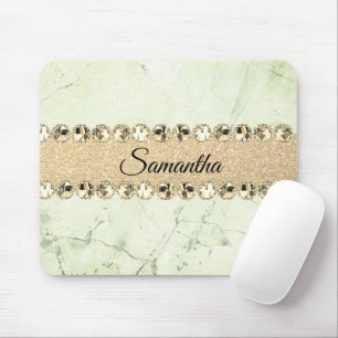 Green Marble Diamond Bling         Mouse Pad
