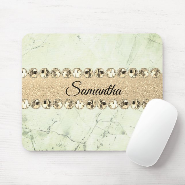 Green Marble Diamond Bling         Mouse Pad (With Mouse)