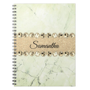 Green Marble Diamond Bling           Notebook