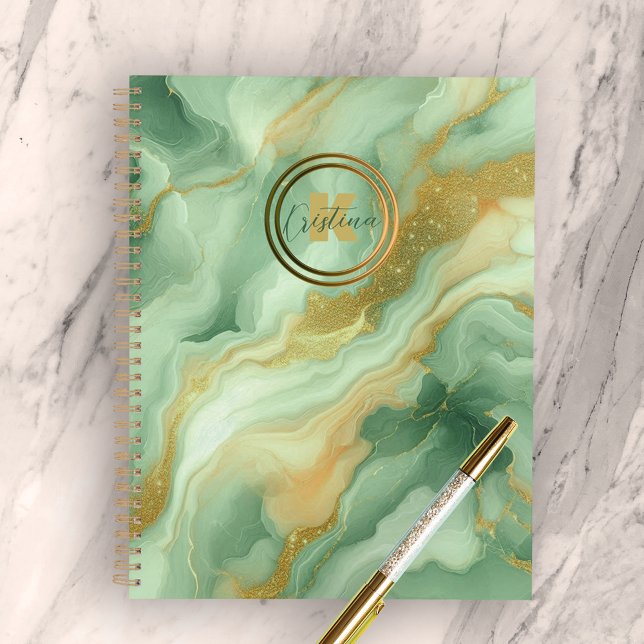 Green Marble Gold Glitter Veins Name Initial Planner (Creator Uploaded)