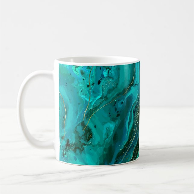 Green Marble & Gold: Luxurious Texture Coffee Mug (Left)