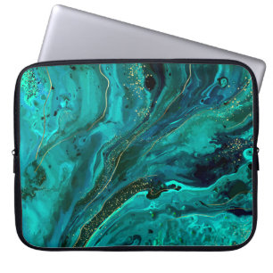 Green Marble & Gold: Luxurious Texture Laptop Sleeve
