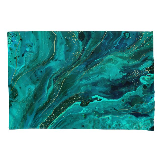 Green Marble & Gold: Luxurious Texture Pillowcase (Front)