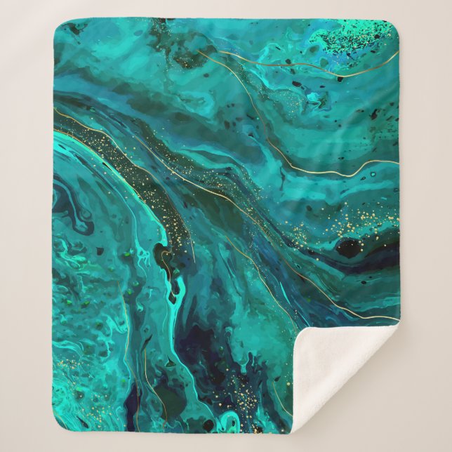 Green Marble & Gold: Luxurious Texture Sherpa Blanket (Front)