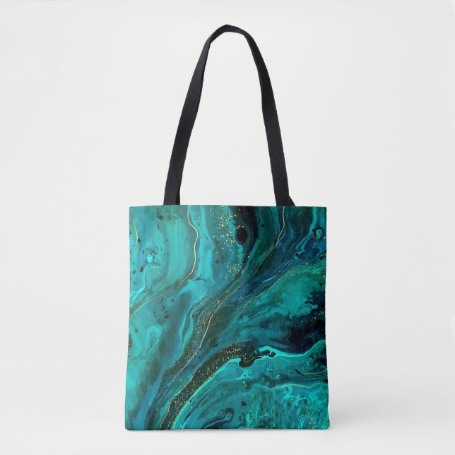 Green Marble & Gold: Luxurious Texture Tote Bag (Front)