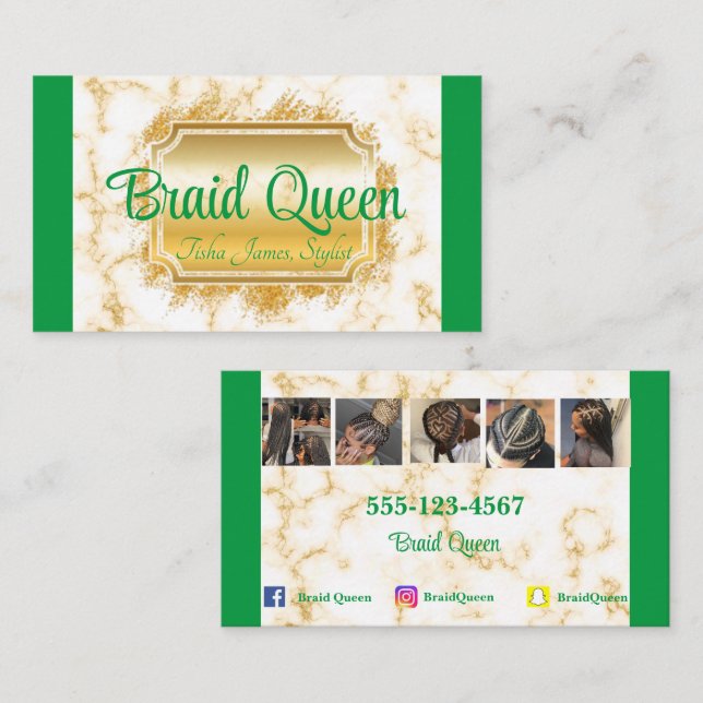 Green Marble Hair Braiding Business Card (Front/Back)